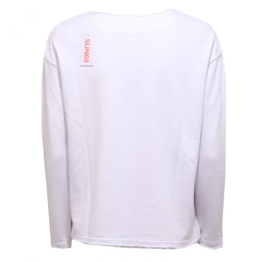 0876K felpa donna SUN 68 cotton white flower patch sweater woman