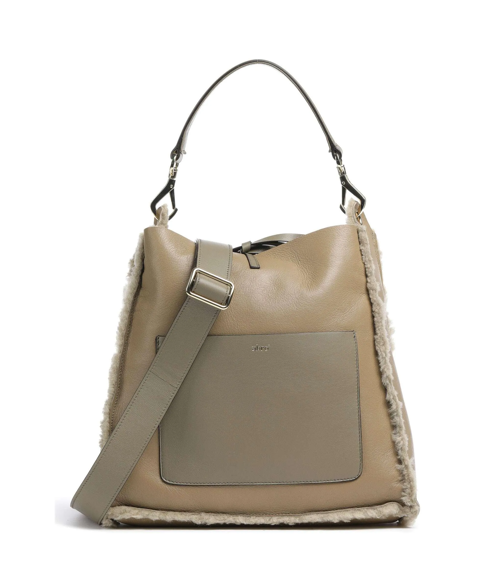  Abro Shearling Raquel Borsa hobo pelle di vacchetta grana verde-oliva  