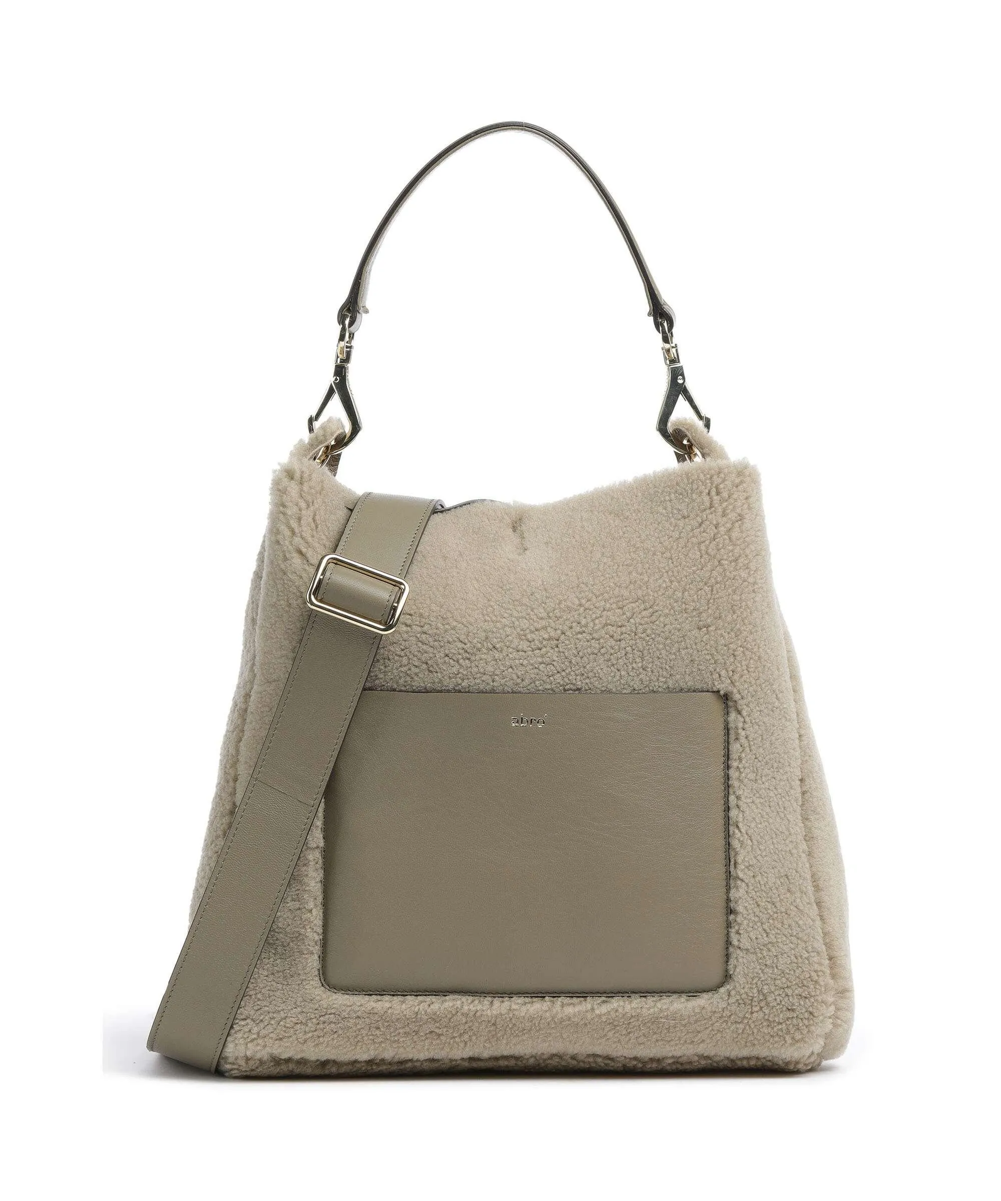  Abro Shearling Raquel Borsa hobo pelle di vacchetta grana verde-oliva  