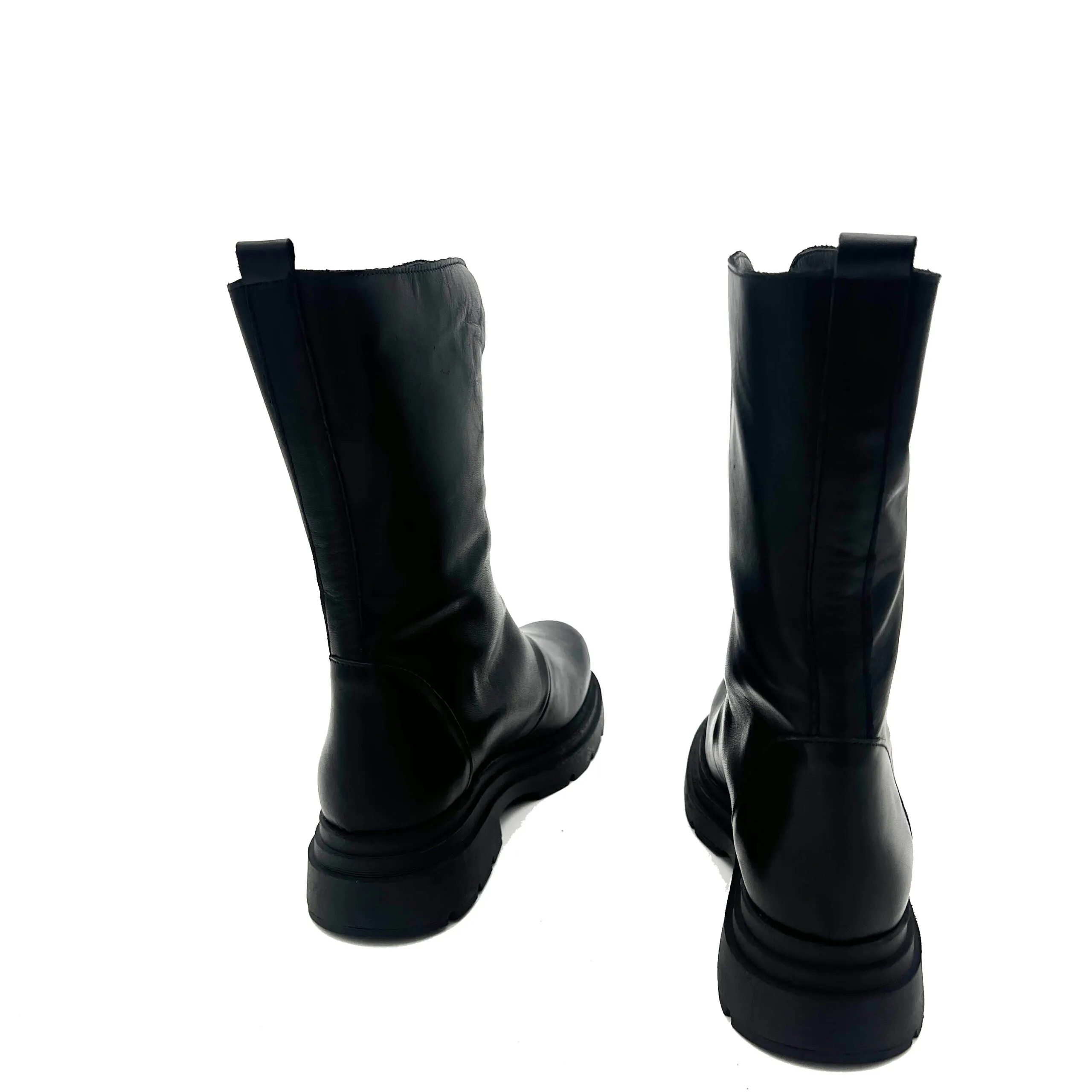 Anna Calzature stivale 3/4 in pelle con lampo col.nero