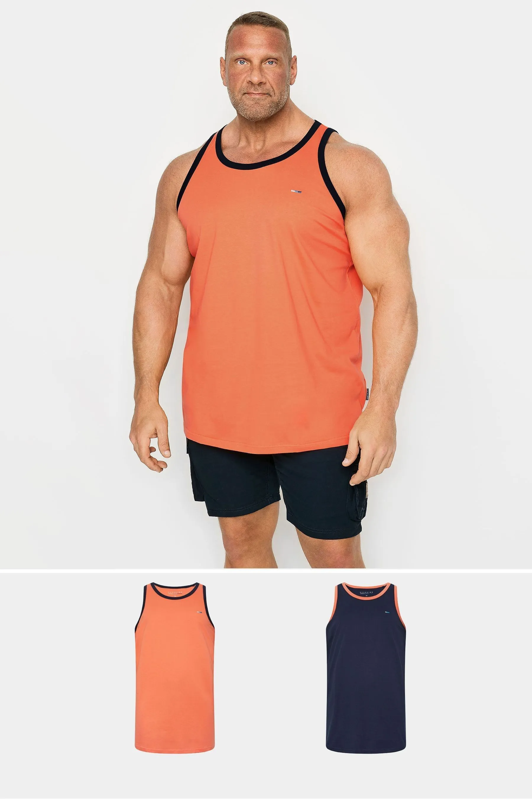 BadRhino Big & Tall da 2 Blu blu navy - &Arancione - Canotte a contrasto