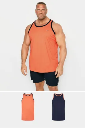 BadRhino Big & Tall da 2 Blu blu navy - &Arancione - Canotte a contrasto
