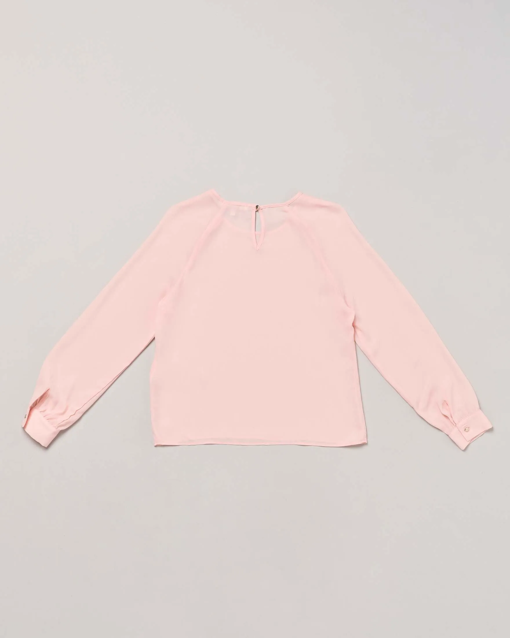Blusa rosa a manica lunga in crêpe girocollo 10-16 anni