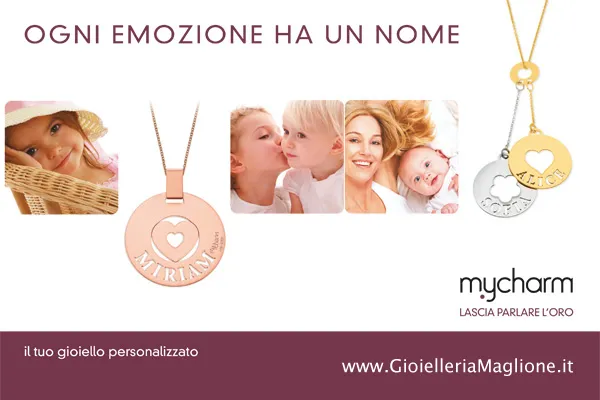 Ciondolo My Charm medio in oro bianco giallo o rosa personalizzabile con il nome e iniziale