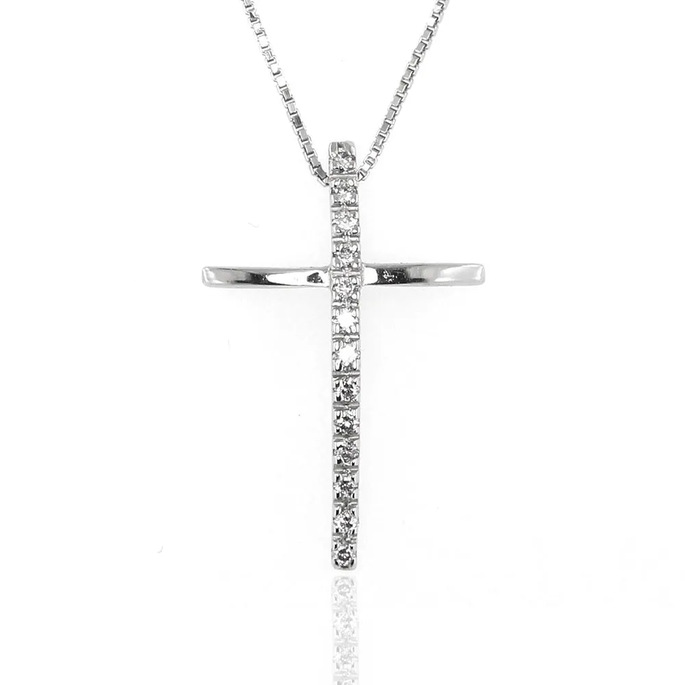 Collana Croce in Oro Bianco e Diamanti