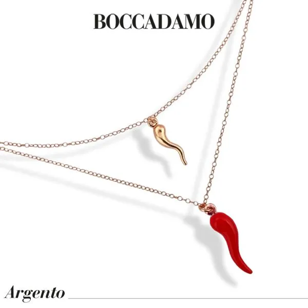 Collana placcata oro rosa con cornetti portafortuna    