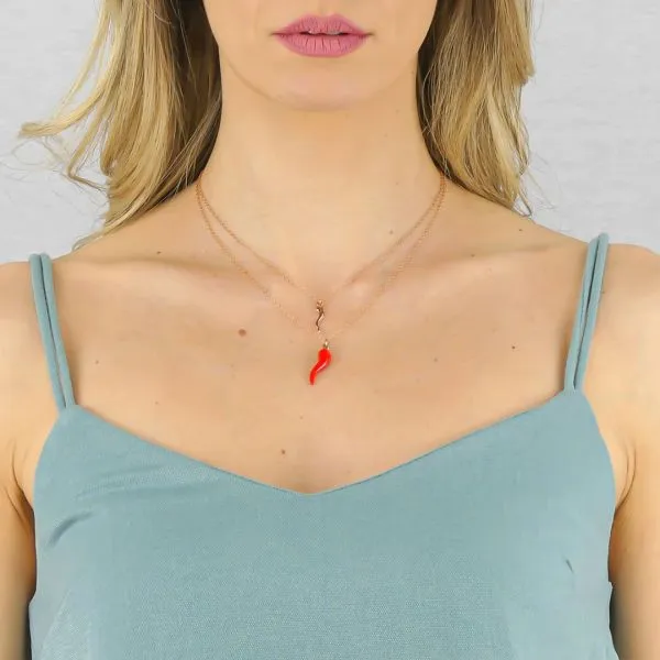 Collana placcata oro rosa con cornetti portafortuna    