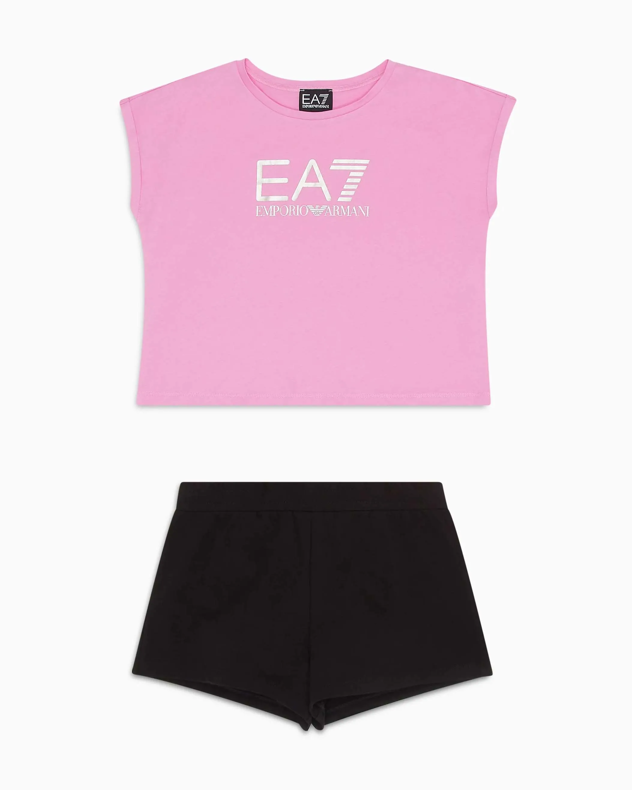 Completo composto da t-shirt rosa e short nero in cotone con logo 10-14 anni