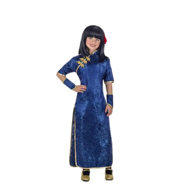 Costume cinese con stampa blu per bambina