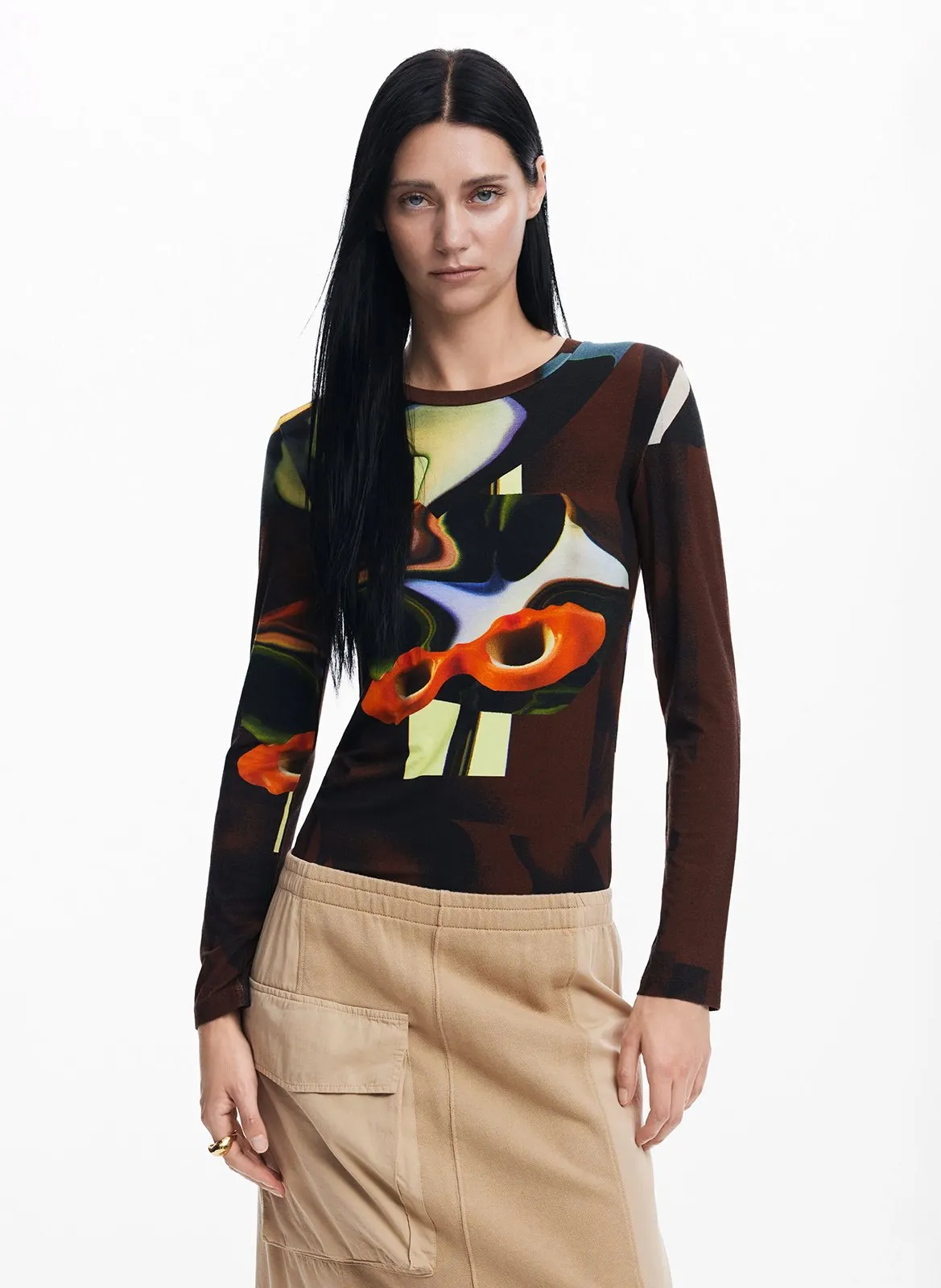  DESIGUAL   Blusa a girocollo stampata | Marrone
