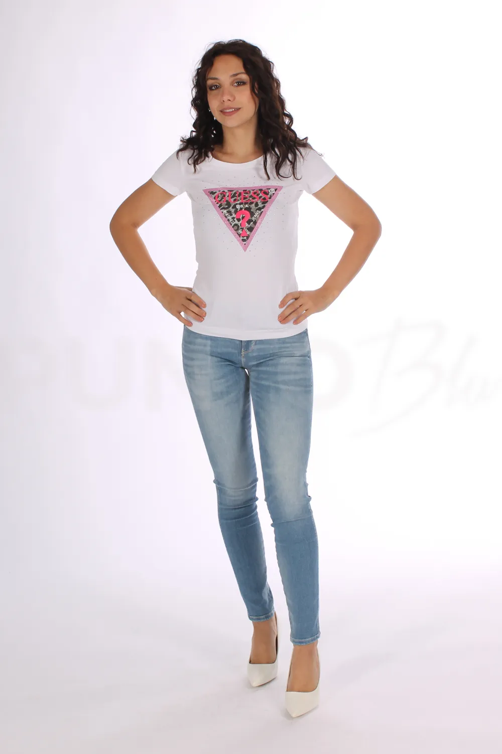 GUESS | T-SHIRT LOGO TRIANGOLO ANIMALIER - Punto Blu