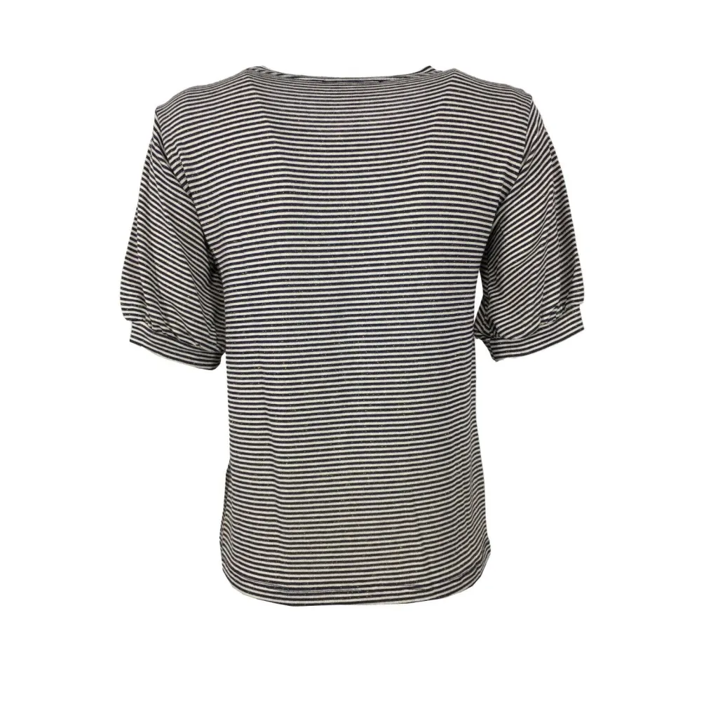 LA FEE MARABOUTEE t-shirt donna girocollo righe ecru/blu lurex FB7483 MADE IN ITALY