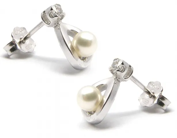 Orecchini a goccia con perle e zirconi in oro bianco 18kt