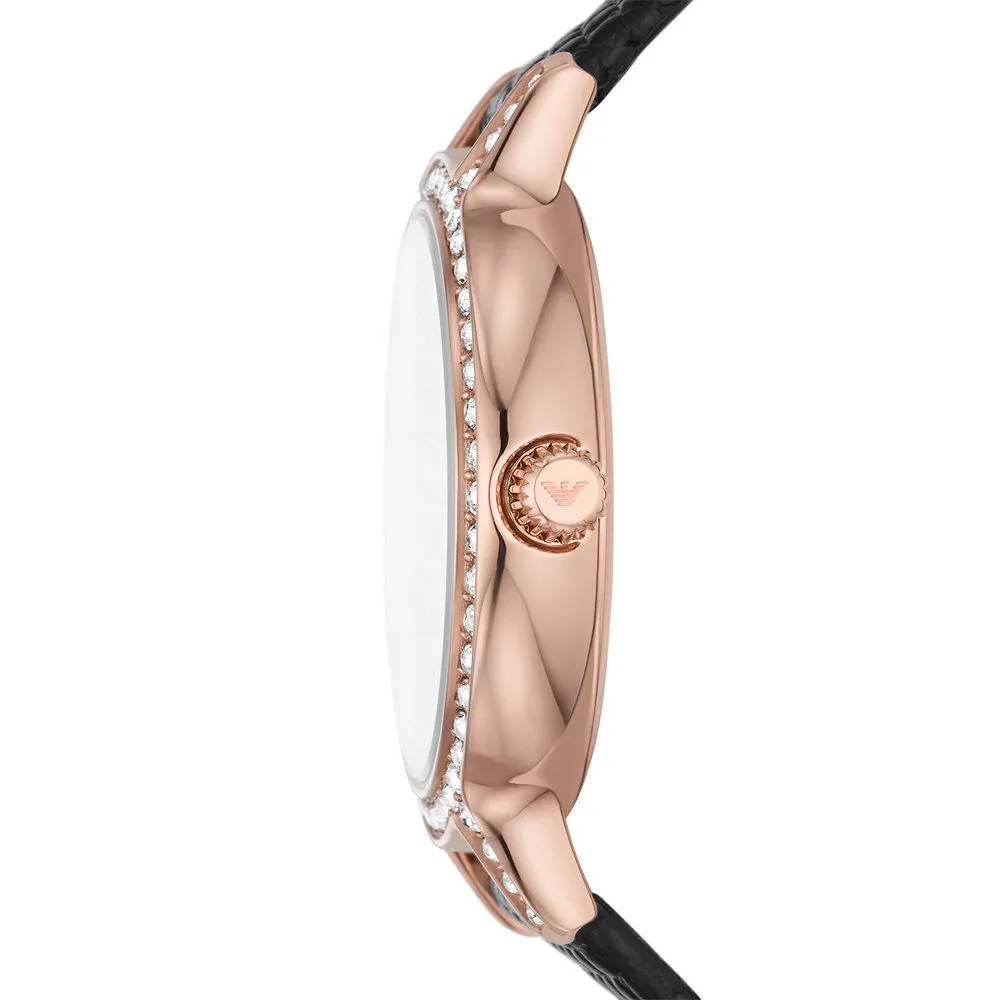 Orologio Al Quarzo Emporio Armani Ar11485 Cassa Rotonda Acciaio Rosato 32 mm Quadrante Multicolore Cinturino Pelle Nero