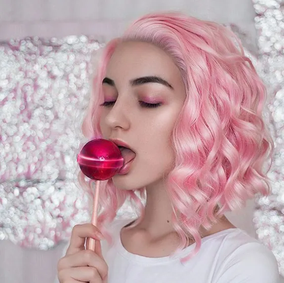 Parrucca pink curly hair rosa a boccoli