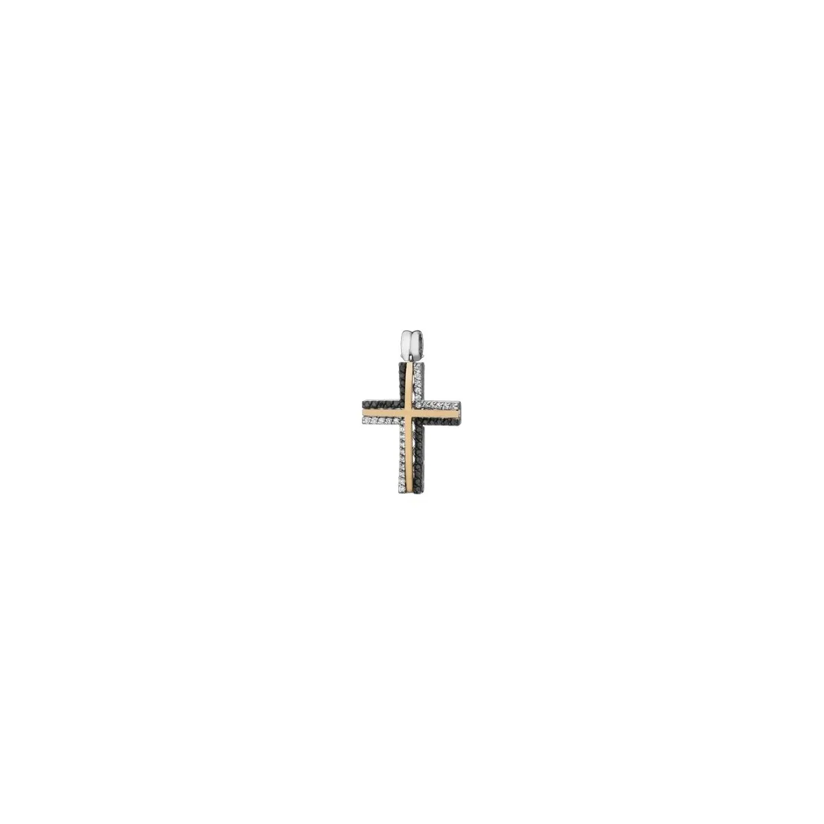 Pendente croce Hakone in oro giallo 18k con diamanti naturali e diamanti neri