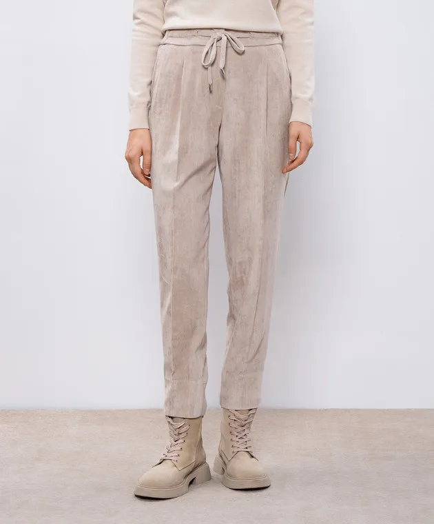 Peserico Pantaloni beige in velluto a coste con lurex P04887A1594
