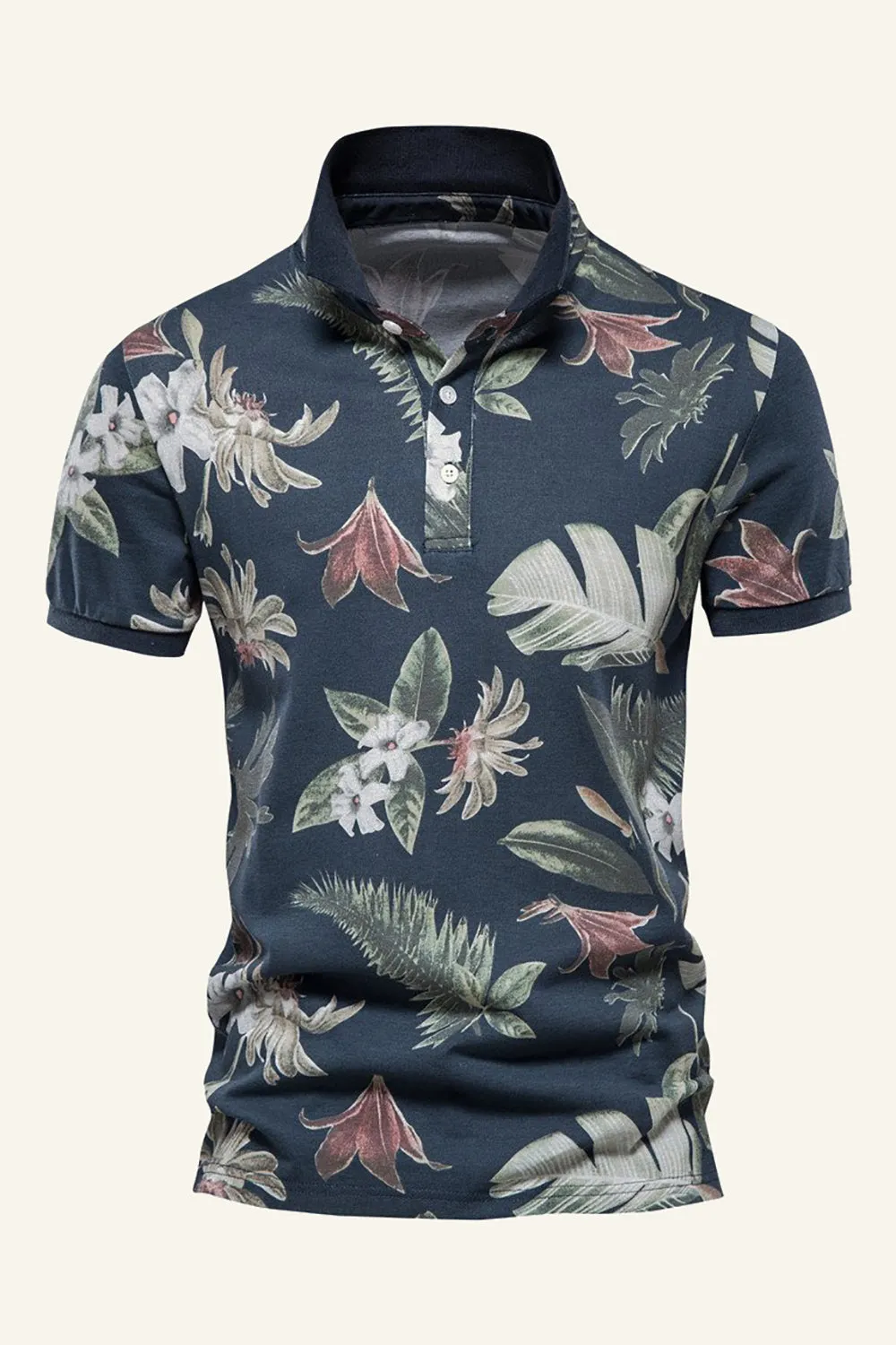 Polo da uomo Navy Regular Fit con colletto e stampa floreale