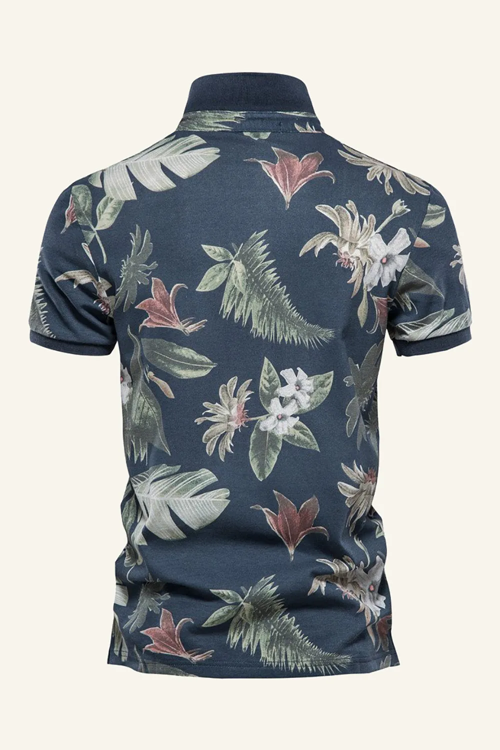 Polo da uomo Navy Regular Fit con colletto e stampa floreale
