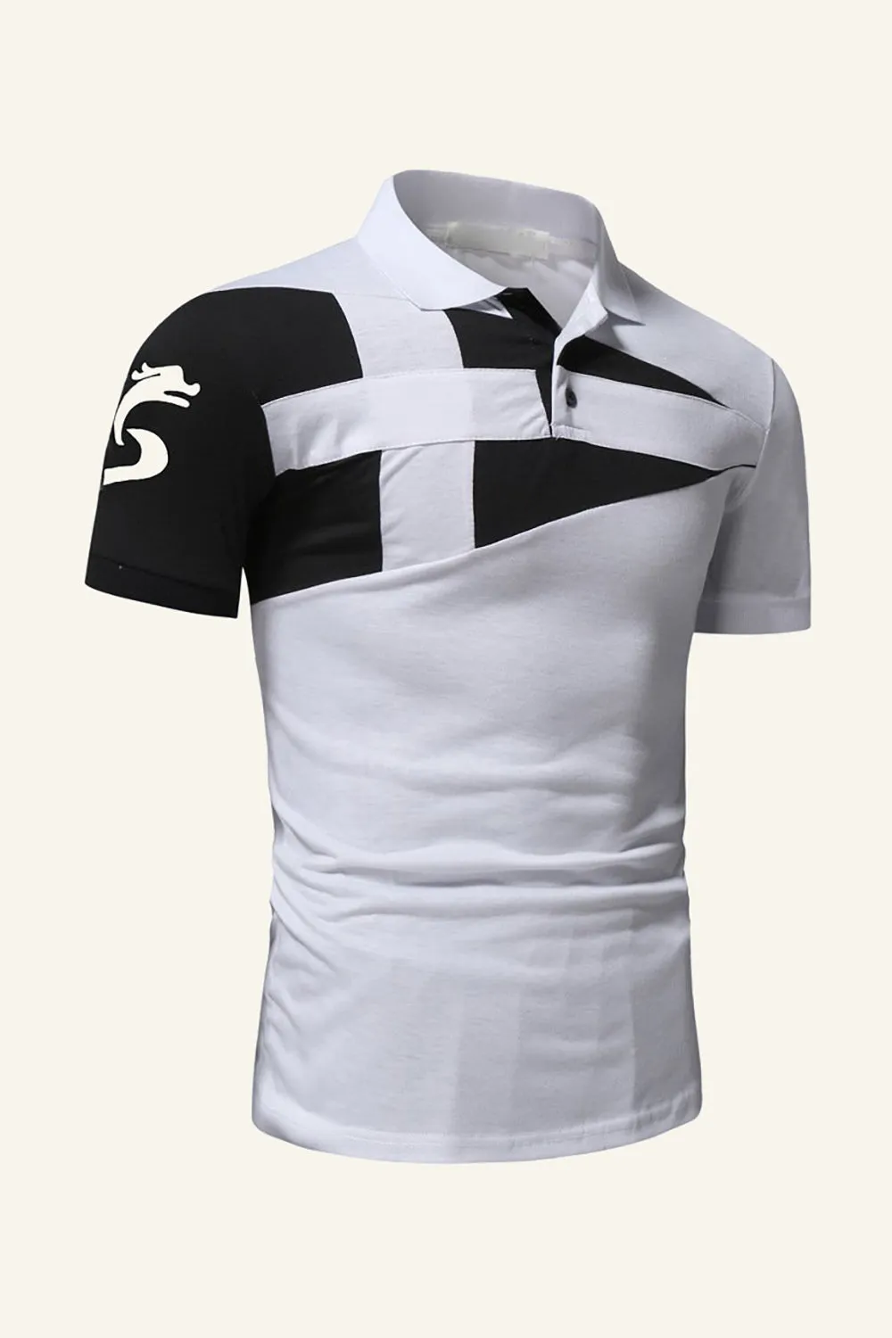 Polo da uomo patchwork nera e grigia con collo regolare