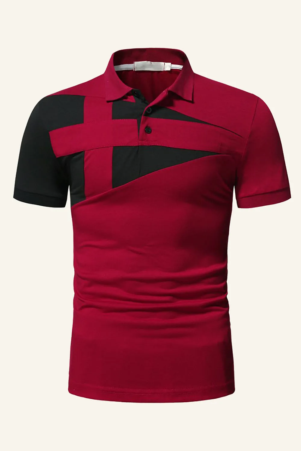 Polo da uomo patchwork nera e grigia con collo regolare