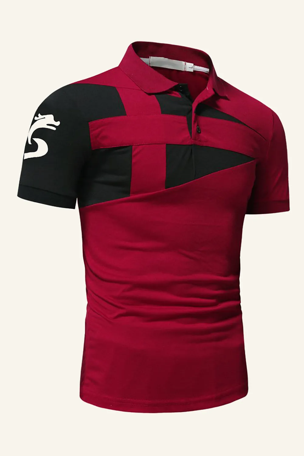 Polo da uomo patchwork nera e grigia con collo regolare