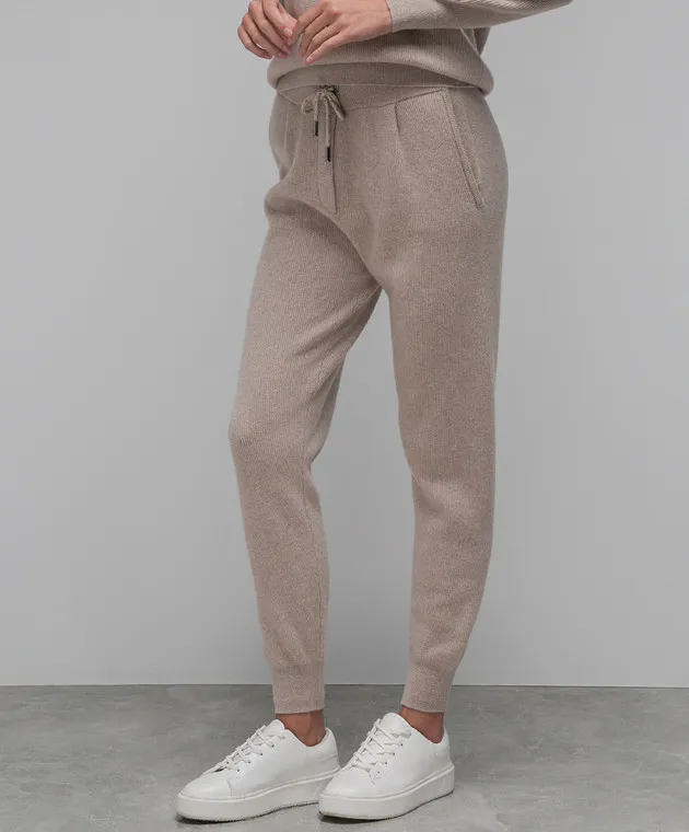 Rindi Joggers beige in lana e cashmere con coulisse 018WD024
