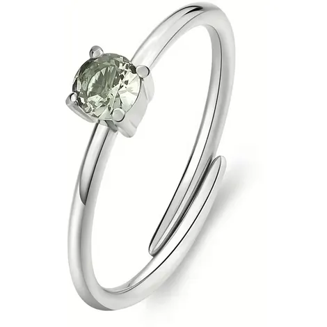 SAGAPO Anello in acciaio Dazzly argento con zircone verde