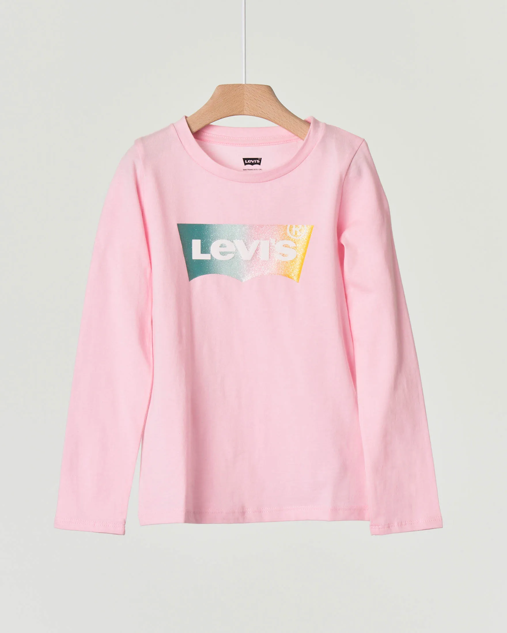 T-shirt rosa manica lunga con logo batwing multicolor glitter 3-8 anni