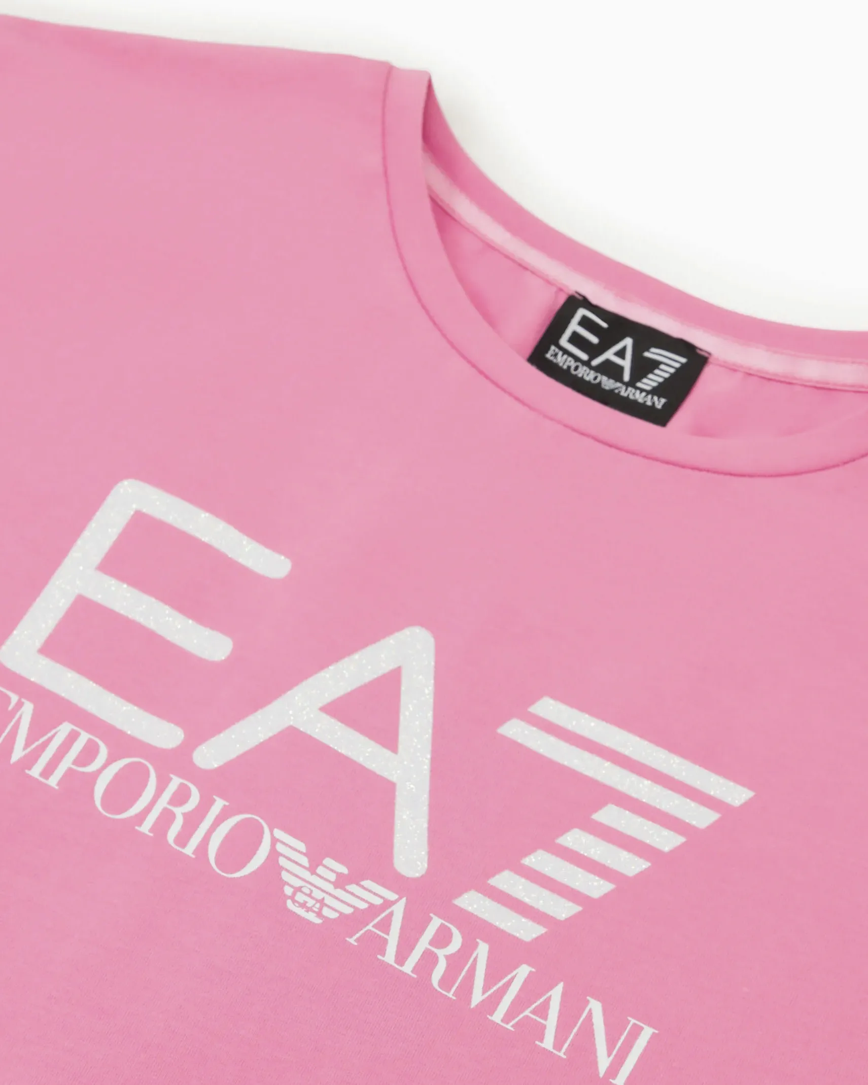T-shirt rosa mezza manica in cotone stretch con logo bianco glitterato e nodo frontale 10-16 anni