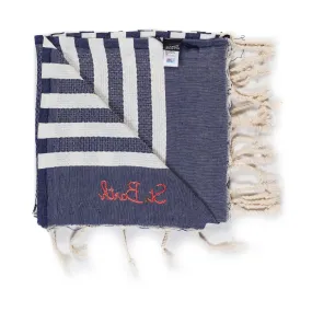 Telo Mare Fouta Bianco Naturale E Blu A Righe
