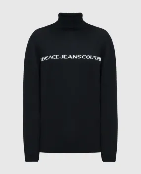 Versace Jeans Couture Maglia nera con fantasia logo a contrasto 75GAFM07CM06H